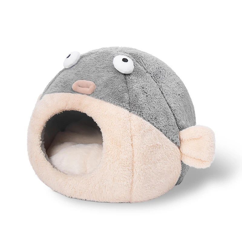 Cozy plush fish-shaped pet bed with soft cushioning, designed for luxury and comfort in modern homes