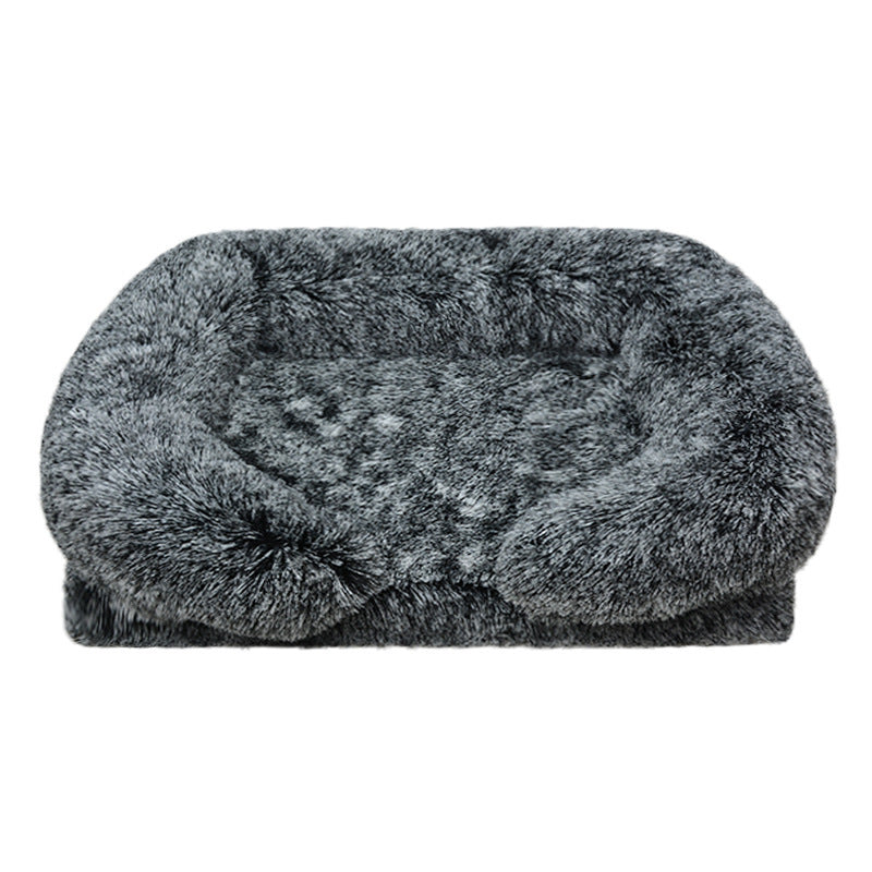 Cozy plush square pet bed with removable cover, blending luxury and modern home style.