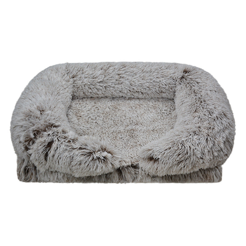 Luxury cozy pet bed with removable washable cover in plush textured fabric for indoor use
