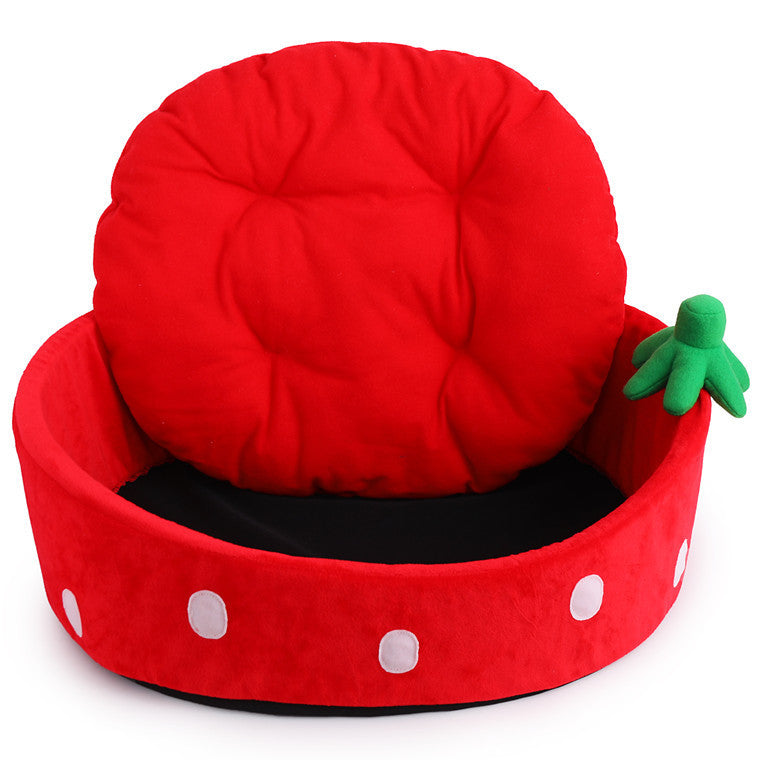 Luxury red pet bed with soft cushioned mattress and playful green plush detail for cats and dogs
