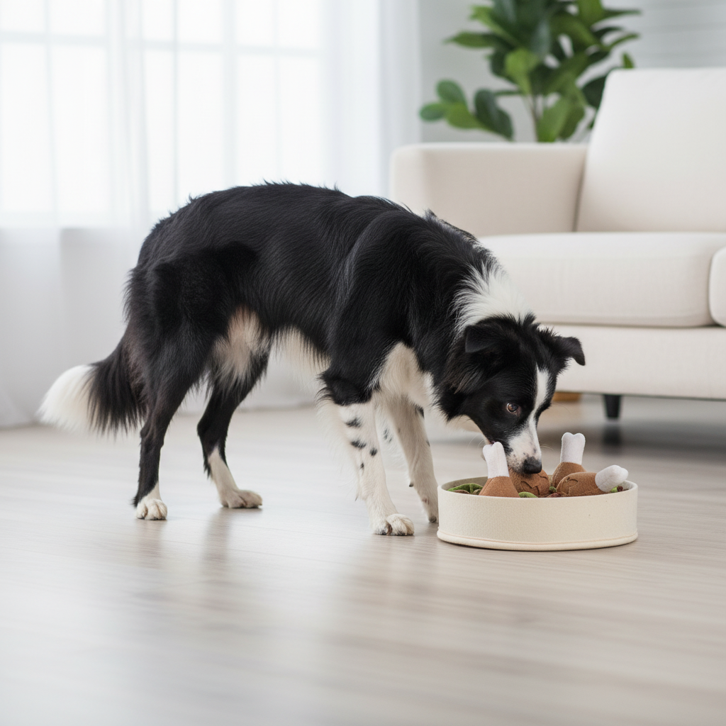 Border Collie mit Snuffle Bowl