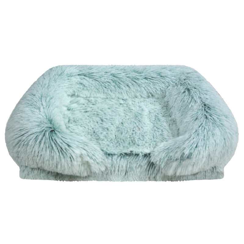 Luxury washable pet sofa in soft textured fabric with cozy cushioned edges for indoor comfort