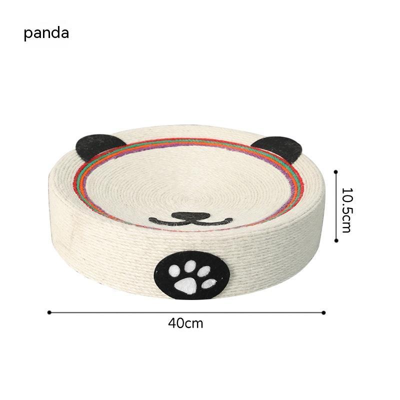 Round sisal cat scratch pad with panda face design, durable texture for stylish indoor pet care.