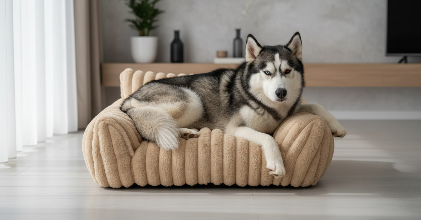 Produktfoto: Husky im großen Premium-Haustierbett