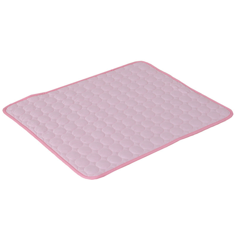 Light pink cooling pet mat with quilted texture and soft edging for luxury pet comfort.