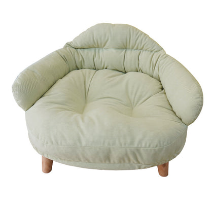 Cozy off-ground pet bed with soft cushioning and wooden legs in a stylish modern design