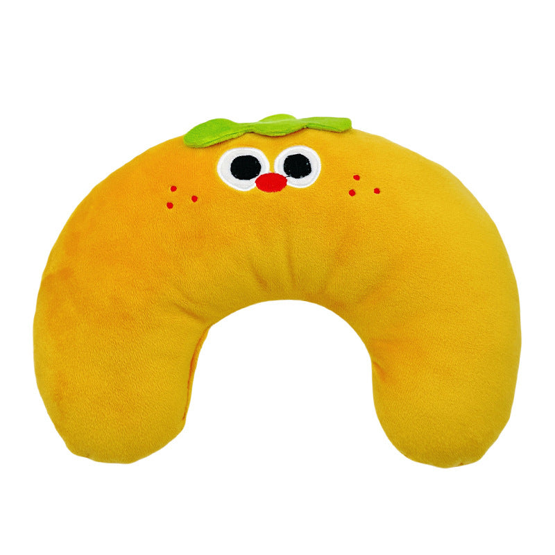 U-shaped yellow cat pillow with plush texture and whimsical face detail for cozy pet comfort