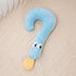 Soft blue plush pet pillow shaped like a playful question mark with cartoon eyes and yellow tip