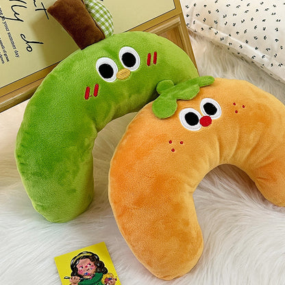 Plush U-shape cushions with playful fruit designs, soft texture, and cozy support for pets or neck comfort.