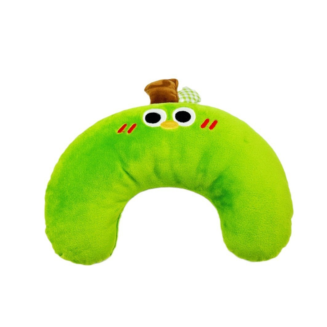 Soft green U-shape cat pillow with playful face design, offering premium comfort and cervical support.