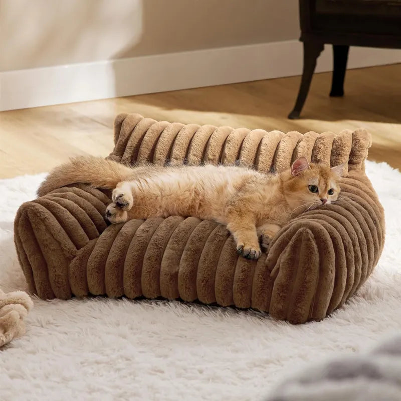 Fluffy Cat Couch Bed - Cozy Indoor Pet Sofa