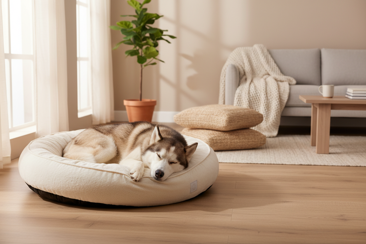 Hero-Bild mit Husky auf Hundebett